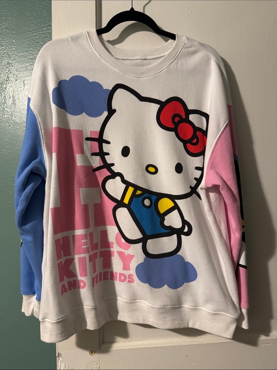 Hello Kitty Other - Hello Kitty Colorblock Graphic Crewneck Sweatshirt - White, Pink, Blue, Red